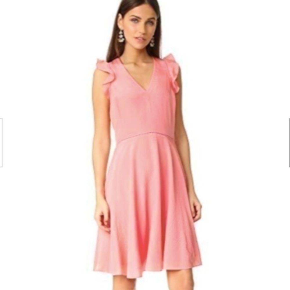 Rebecca Taylor Peach Coral Silk V Neck Flutter Sleeve Dress